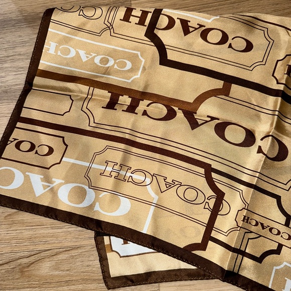 100% Silk Coach Scarf Handkerchief Brown - Picture 5 of 8